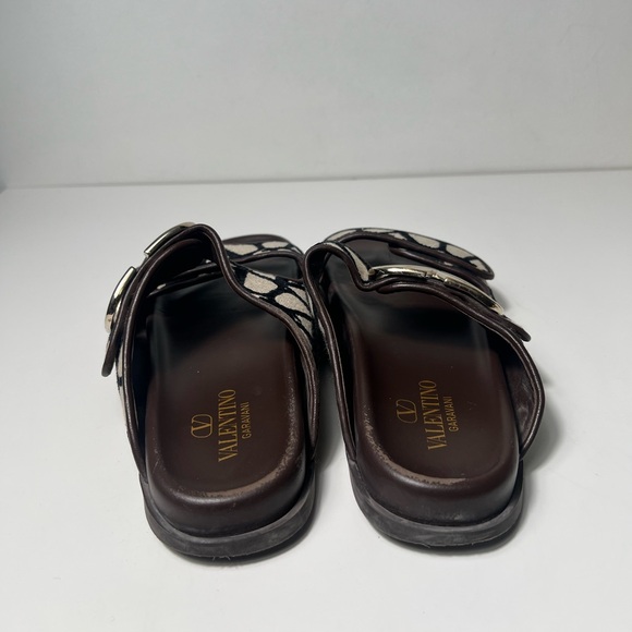 Valentino Garavani Toile Iconograph Double Strap V-Logo Slide Sandals Mule - Picture 12 of 15